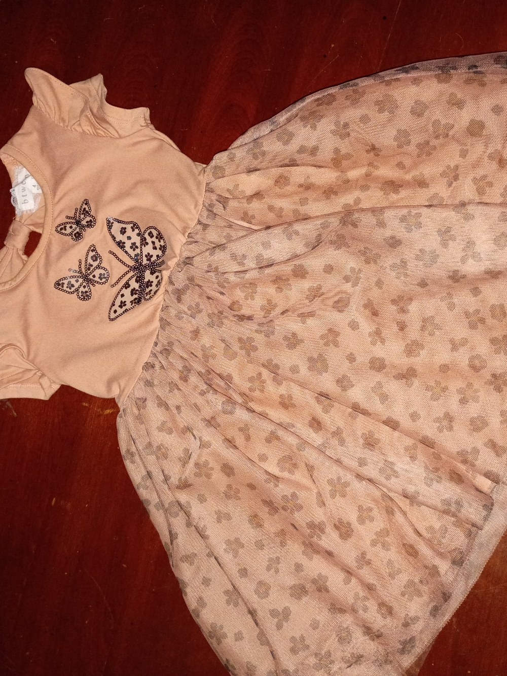 btween Peach Butterfly Tulle Dress